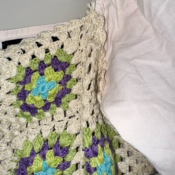 NEW -ASOS Crochet Mini Cream Tiered Dress Peasant Granny Squares Size 0 - Picture 7 of 16